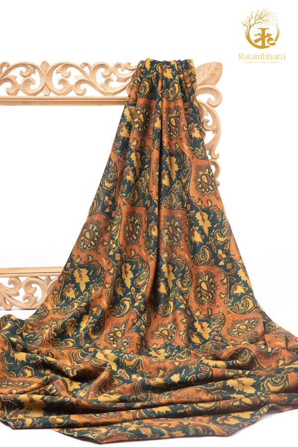 Ushraa - Dessert Currents Ajrakh Silk Fabric - 2.5m