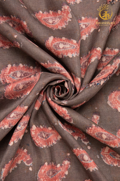 Ushraa - Blush Paisleys Ajrakh Silk Fabric - 2.5m