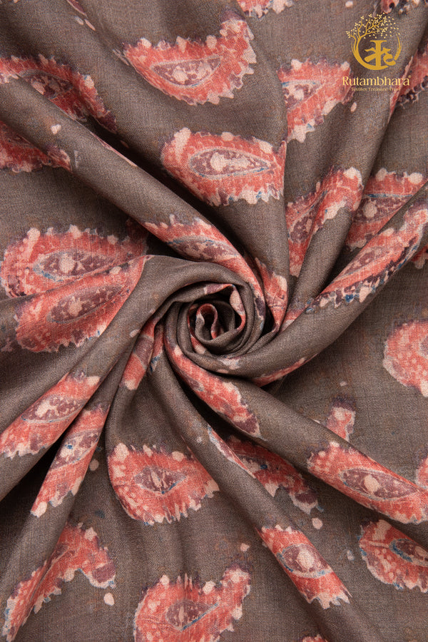 Ushraa - Blush Paisleys Ajrakh Silk Fabric - 2.5m