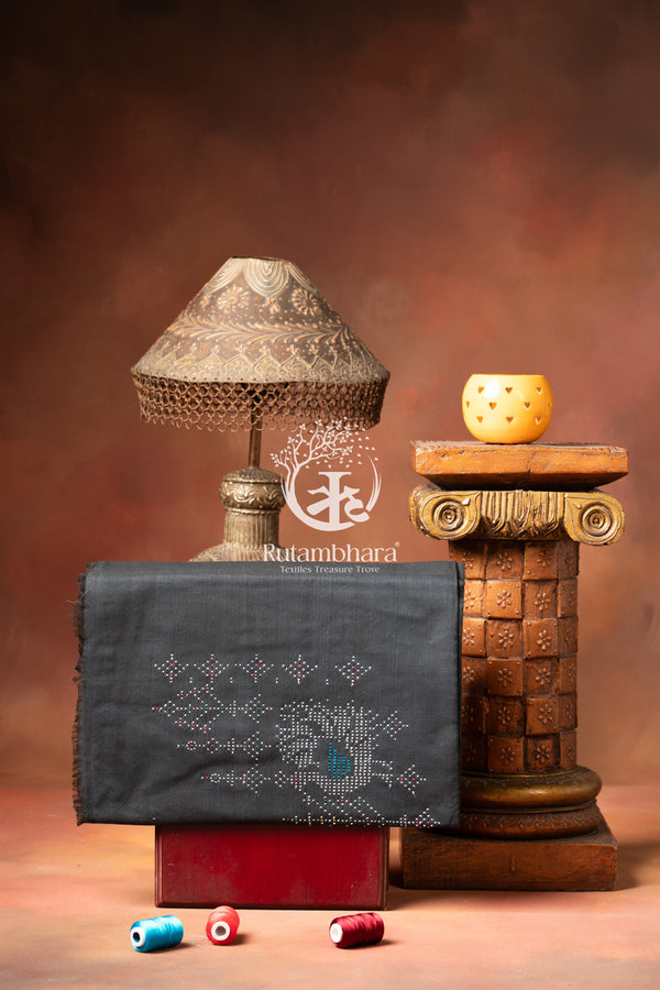 NUKTAA - SLATE TEAL HANDWOVEN TANGALIYA COTTON KURTA FABRIC