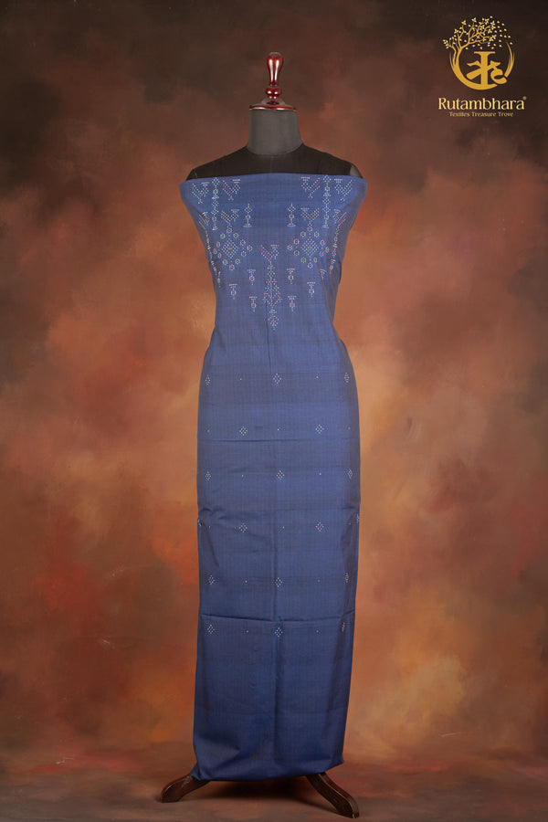NUKTAA - DUSTY DEEP INDIGO HANDWOVEN TANGALIYA COTTON KURTA FABRIC