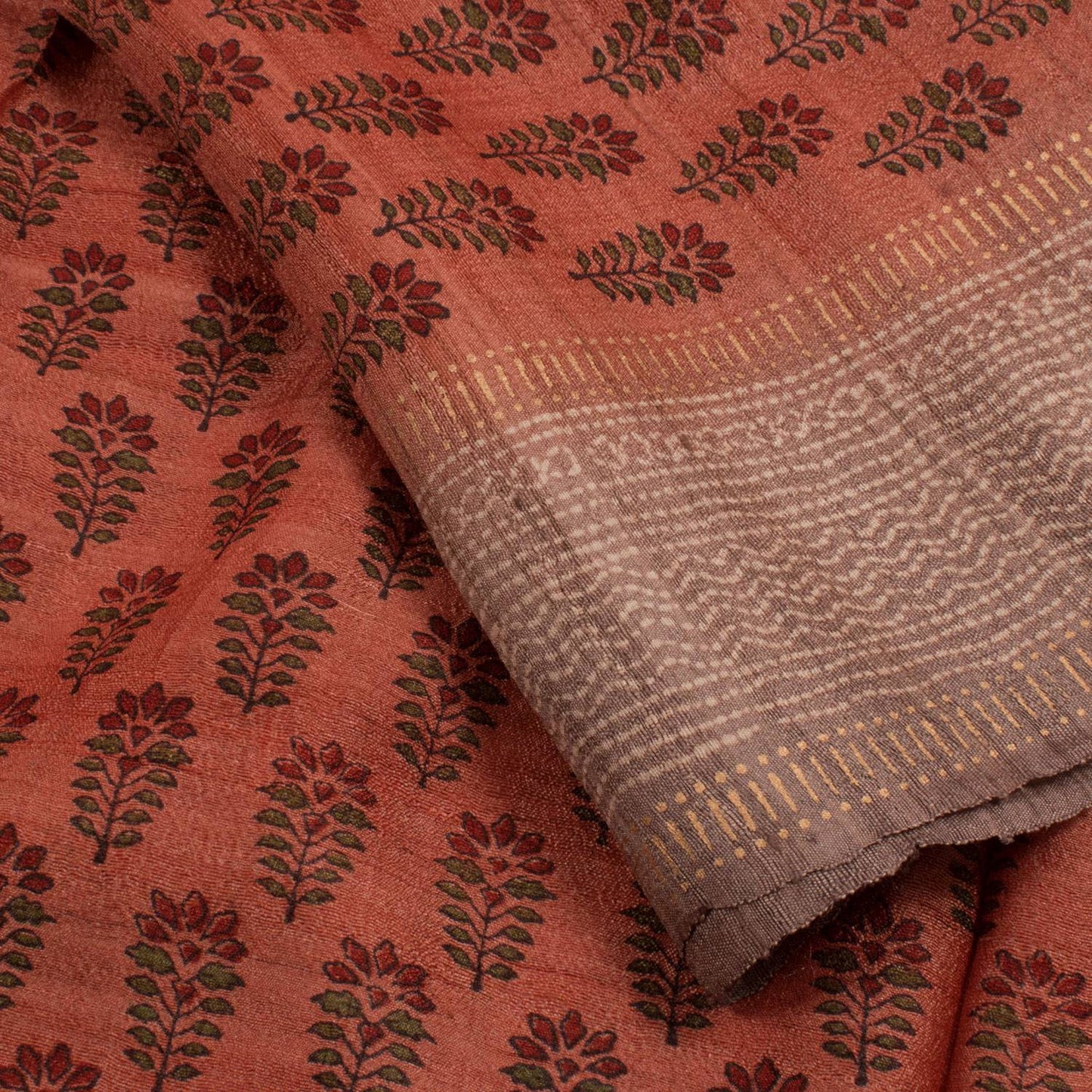Hand Block Printed Tussar Silk Salwar Suit Material