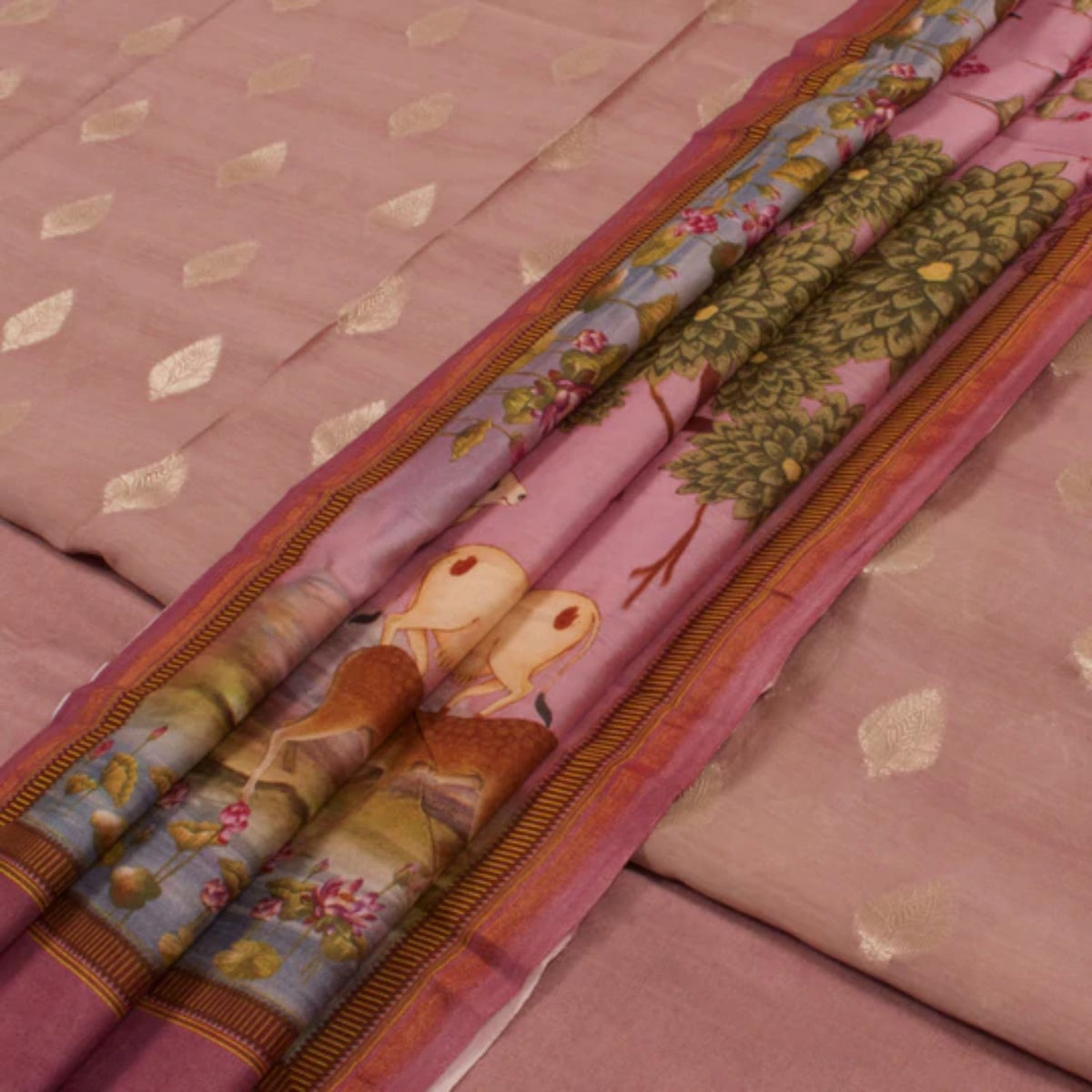 Handwoven Banarasi Muga Silk Salwar Suit Material