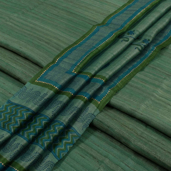 Hand Block Printed Geecha Silk Salwar Suit Material-Rutambhara-RUTAMBHARA