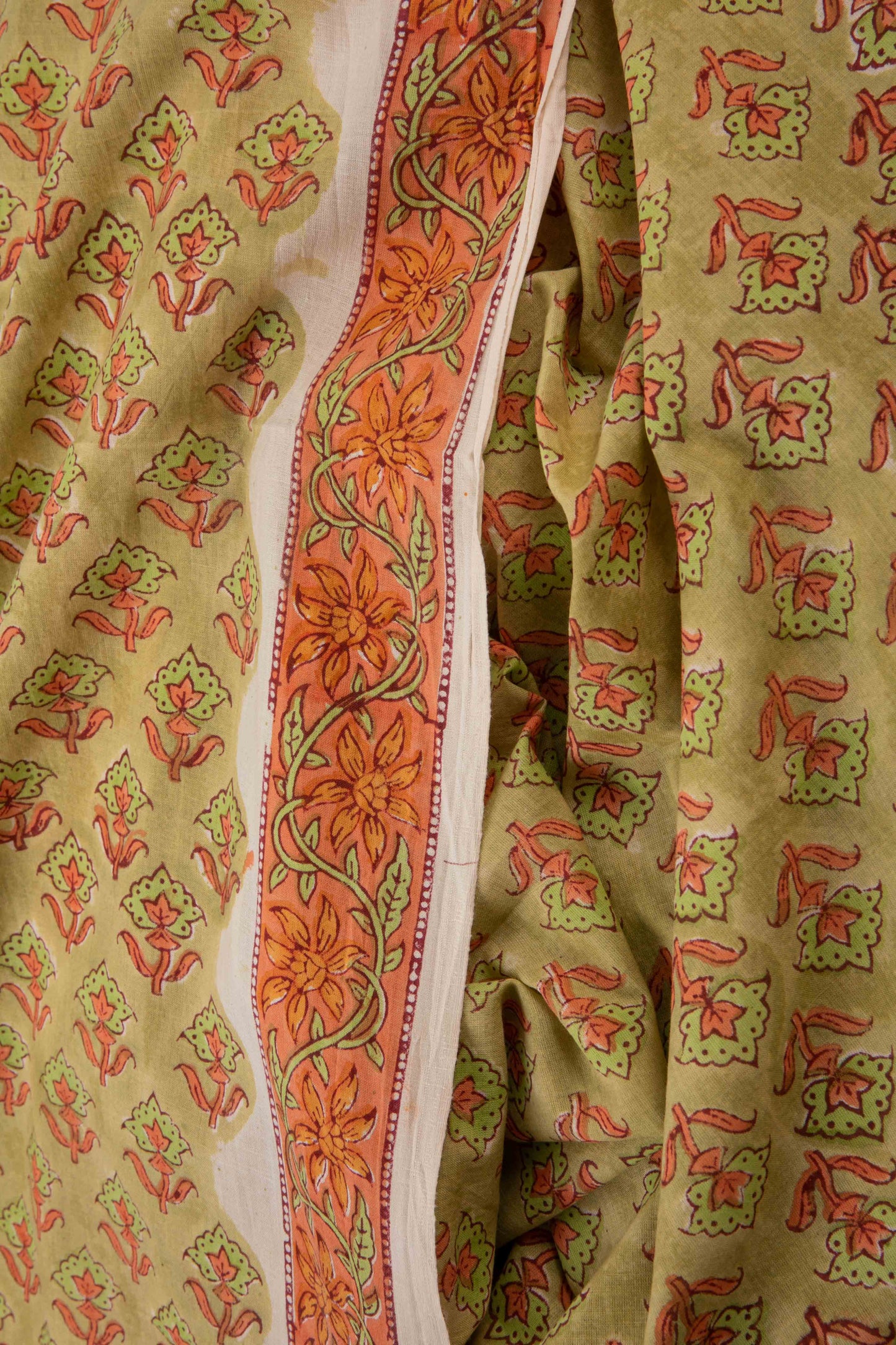 Siyahi - Green With Floral Border Cotton Fabric