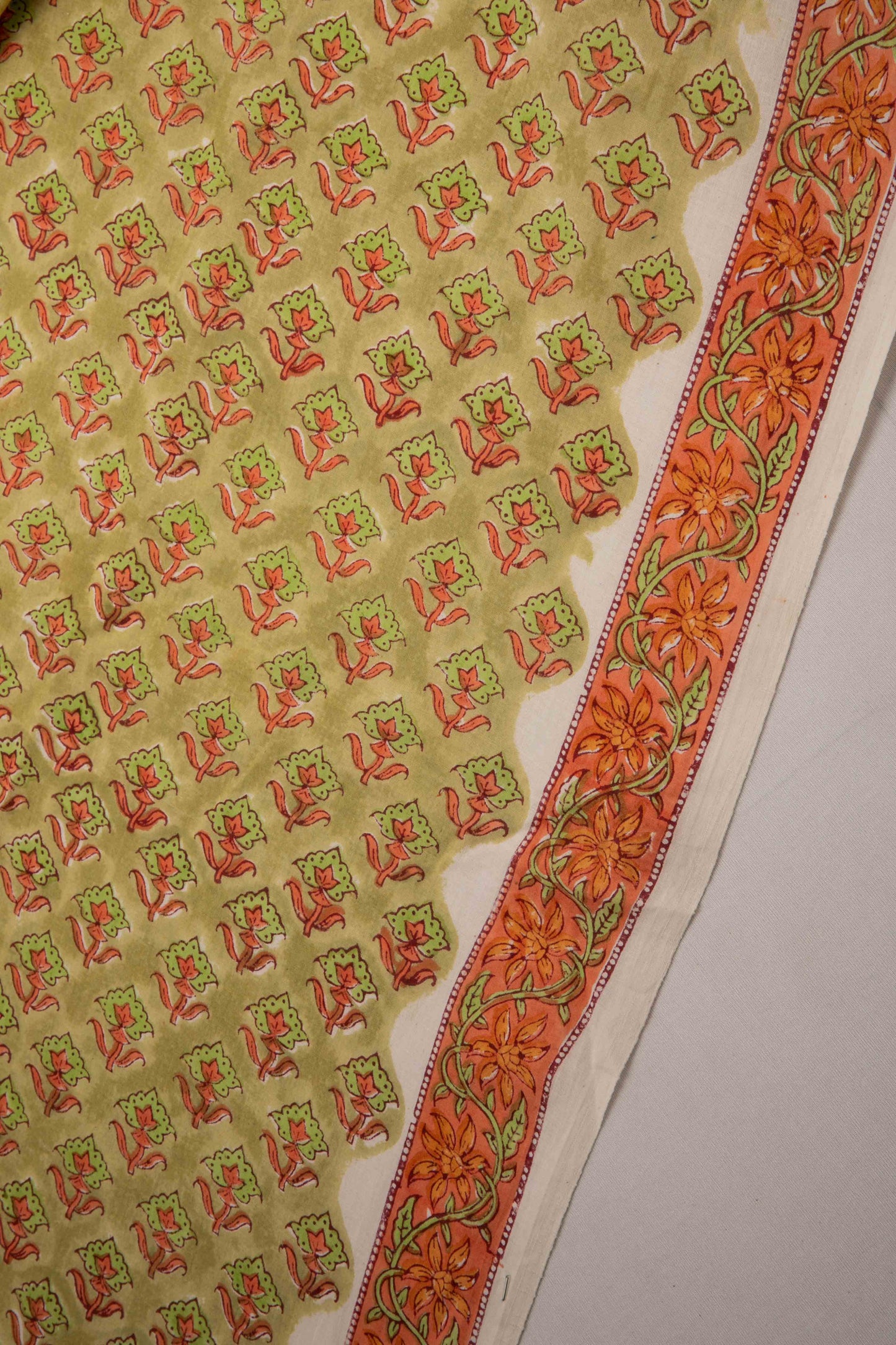 Siyahi - Green With Floral Border Cotton Fabric