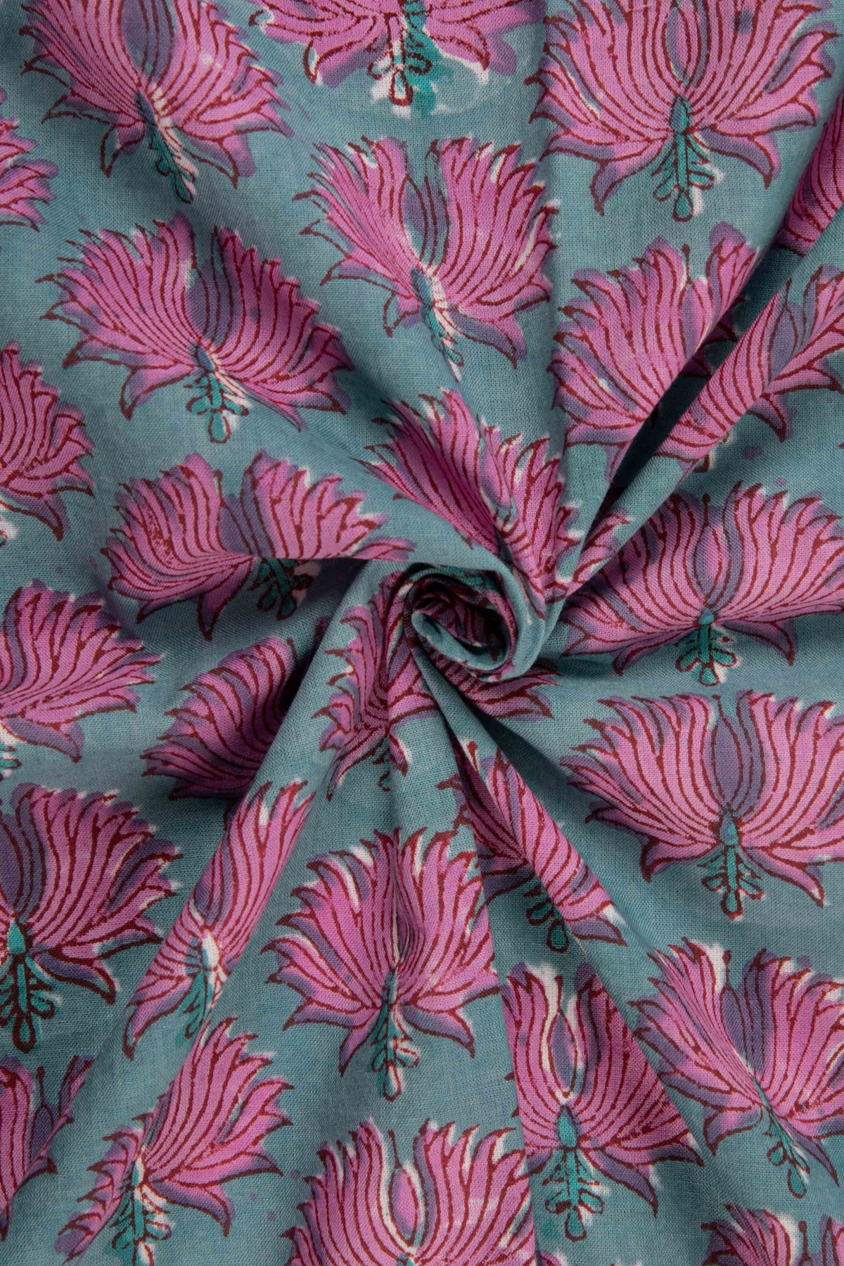 Siyahi-Teal And Pink Floral Cotton Fabric