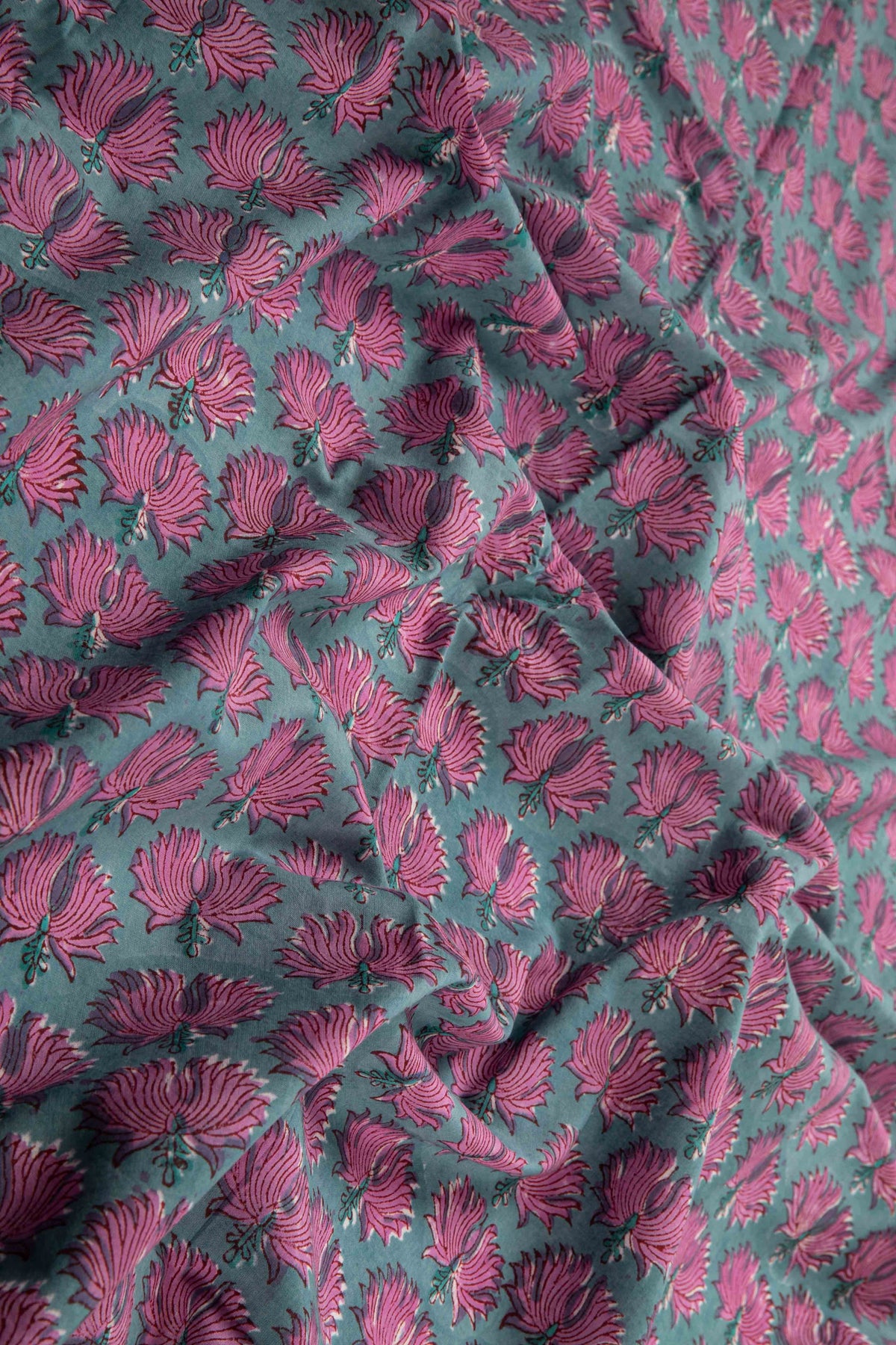 Siyahi-Teal And Pink Floral Cotton Fabric