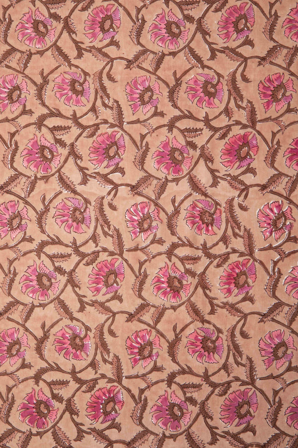 Siyahi - Pink Floral Motif Sanganeri Cotton Fabric-Rutambhara-RUTAMBHARA