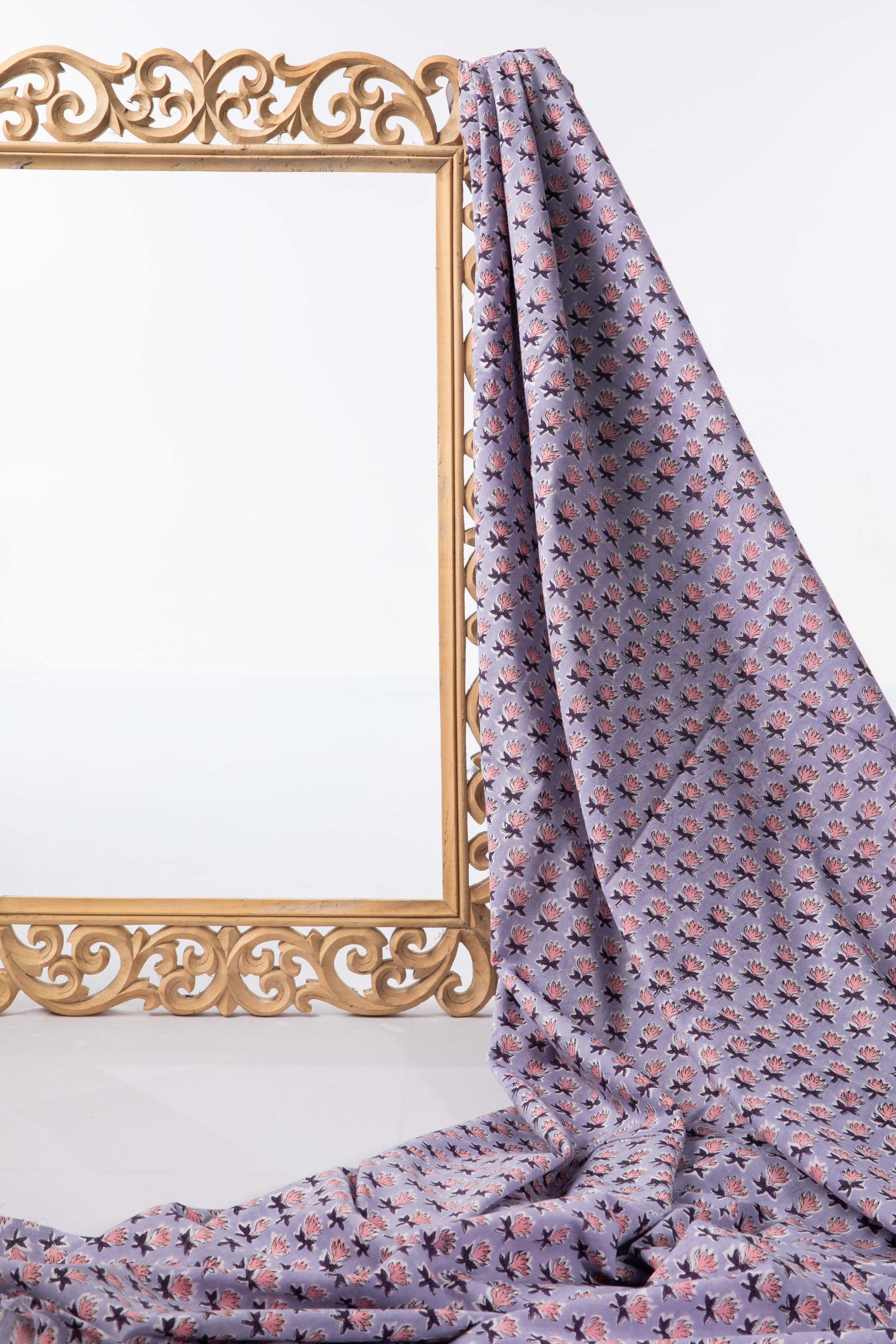 Siyahi - Soft Lavender With Lotus Motif Cotton Fabric