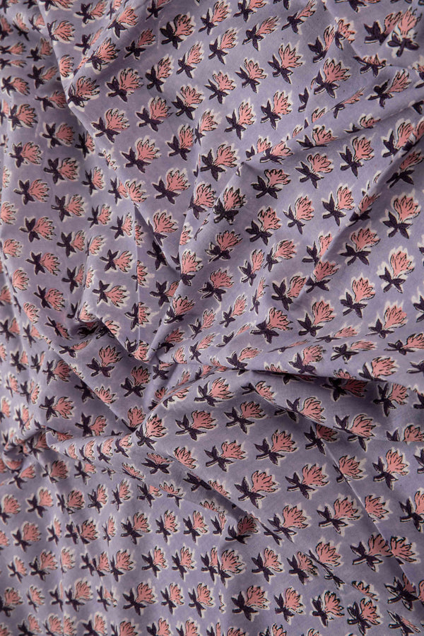 Siyahi - Soft Lavender With Lotus Motif Cotton Fabric-Rutambhara-RUTAMBHARA
