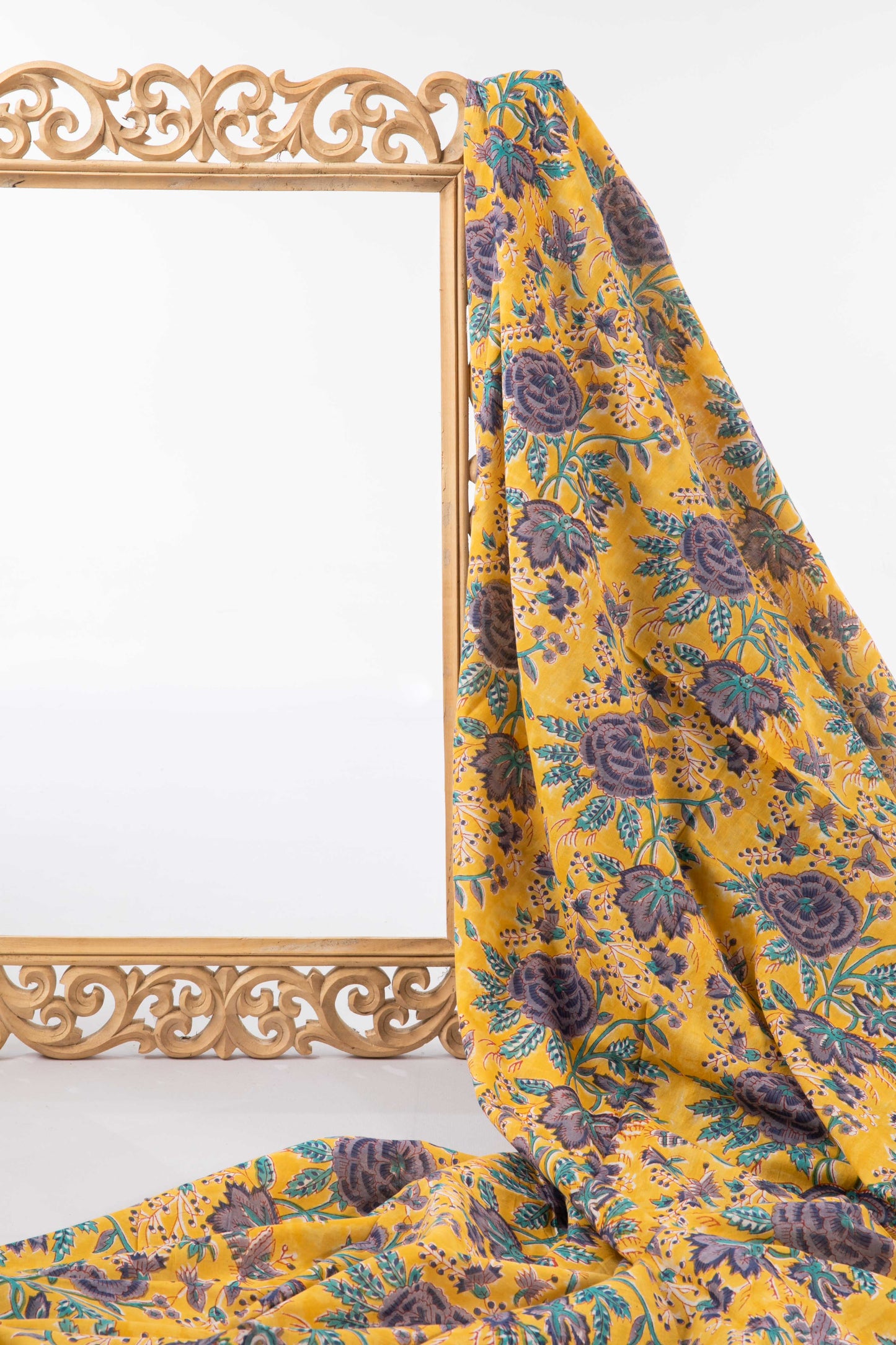 Siyahi-Vintage Purpule And Teal Blossoms Sanganeri Print Fabric