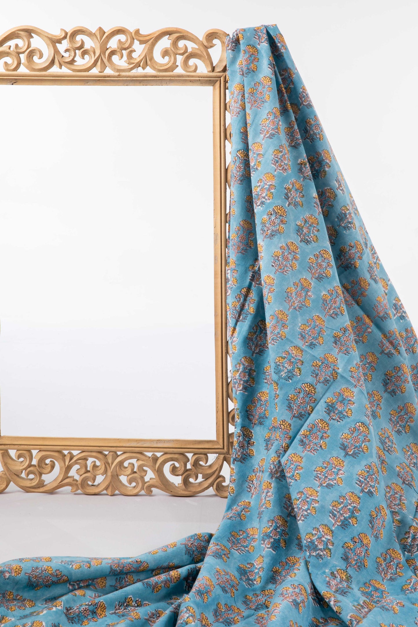 Siyahi-Yellow Floral Buta Sanganeri Cotton Fabric