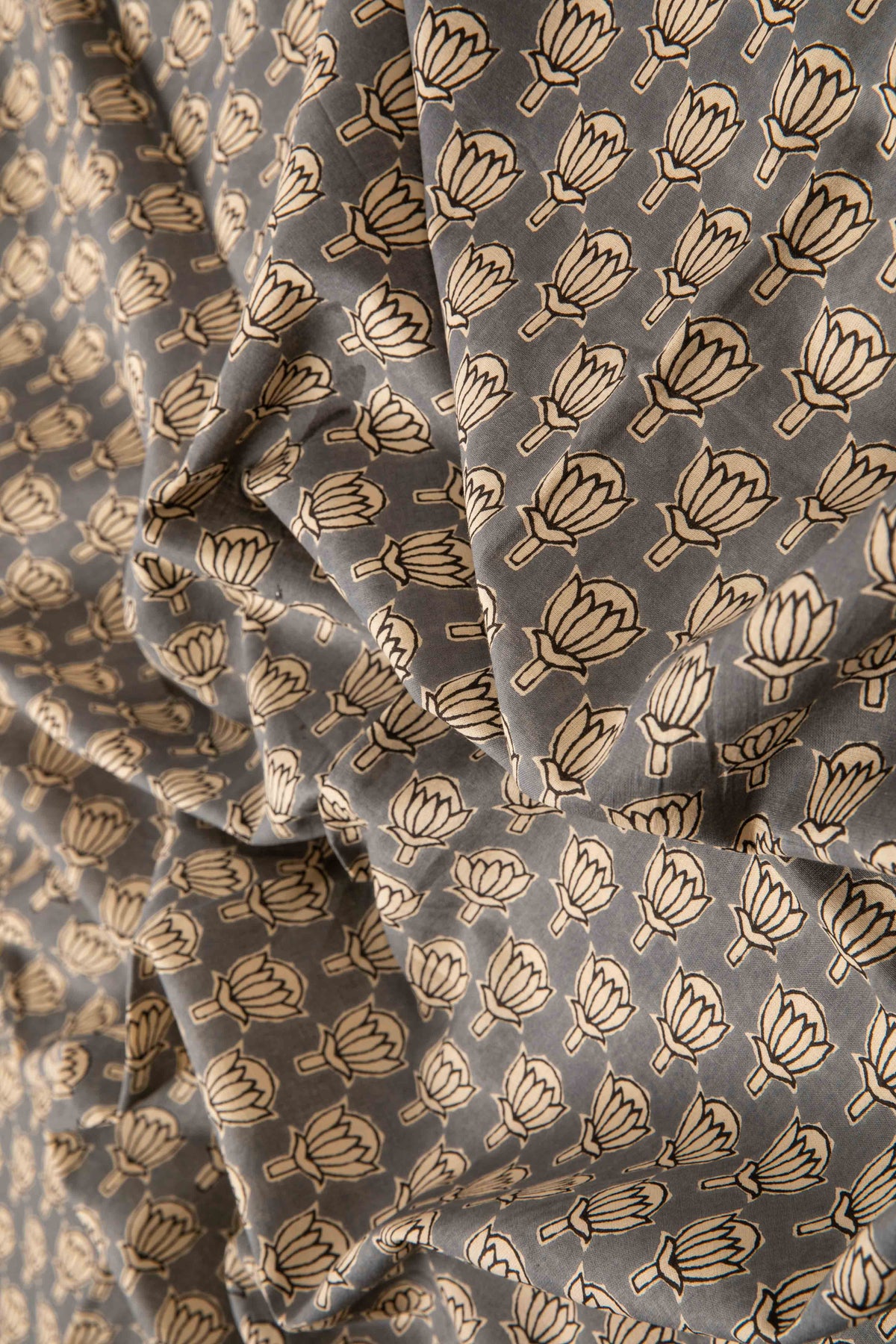 Siyahi - Handcrafted Sanganeri Lotus Motif Print Fabric