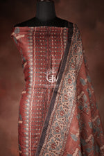 Ushraa - Dusty Madder Rose Ajrakh Tussar Silk Suit Set