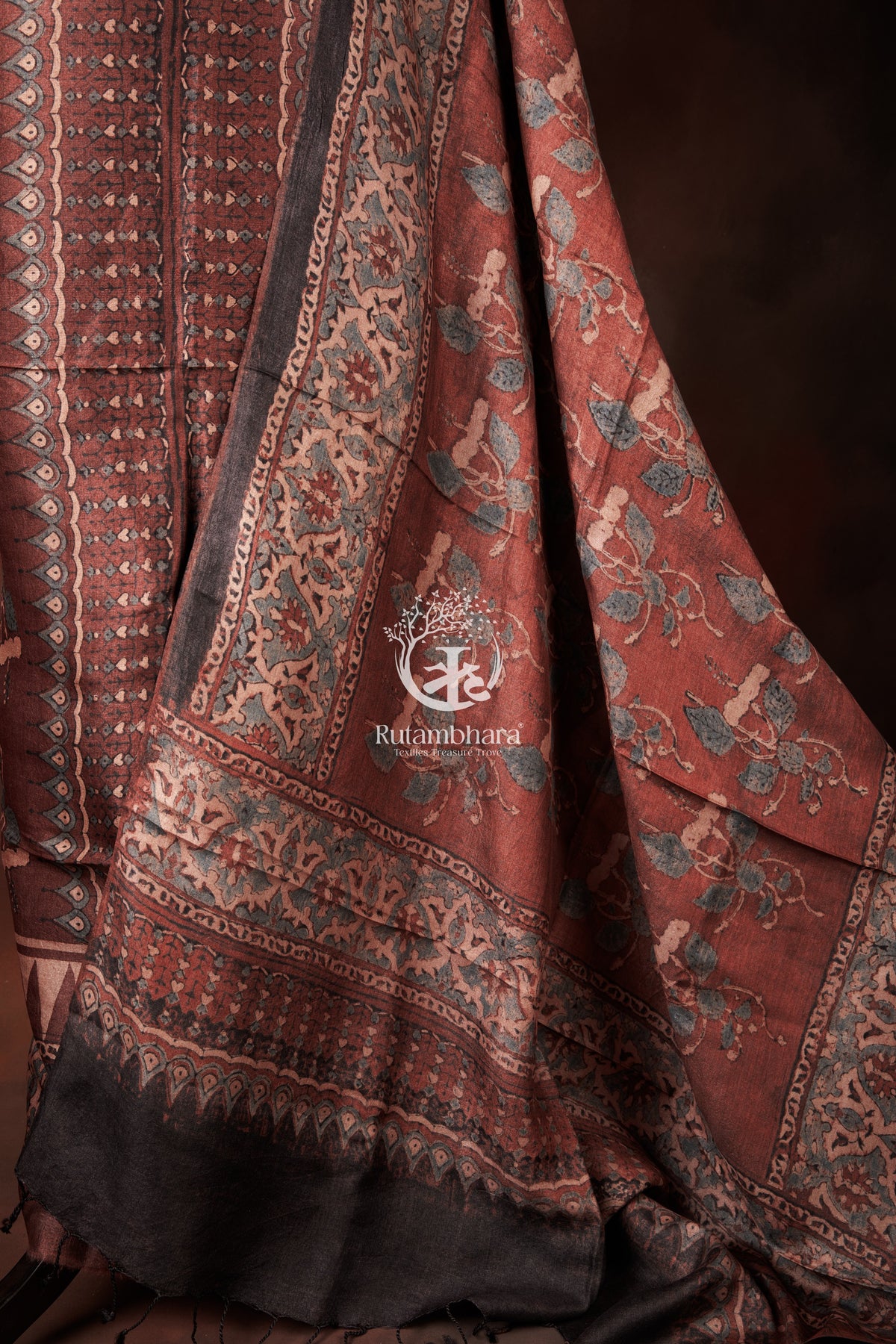 Ushraa - Dusty Madder Rose Ajrakh Tussar Silk Suit Set