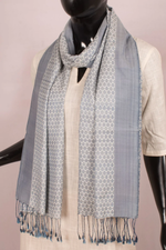Handloom Karnataka Khun Silk Cotton Stoles - Bluish Grey-Rutambhara-RUTAMBHARA