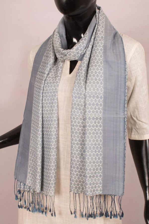 Handloom Karnataka Khun Silk Cotton Stoles - Bluish Grey-Rutambhara-RUTAMBHARA