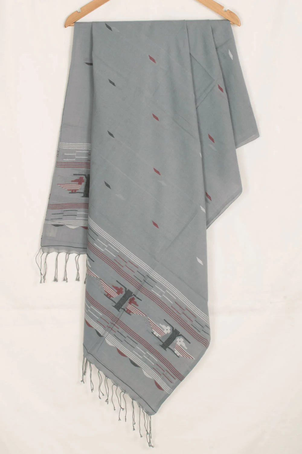 Handwoven Jamdani Cotton Dupatta-Rutambhara-RUTAMBHARA