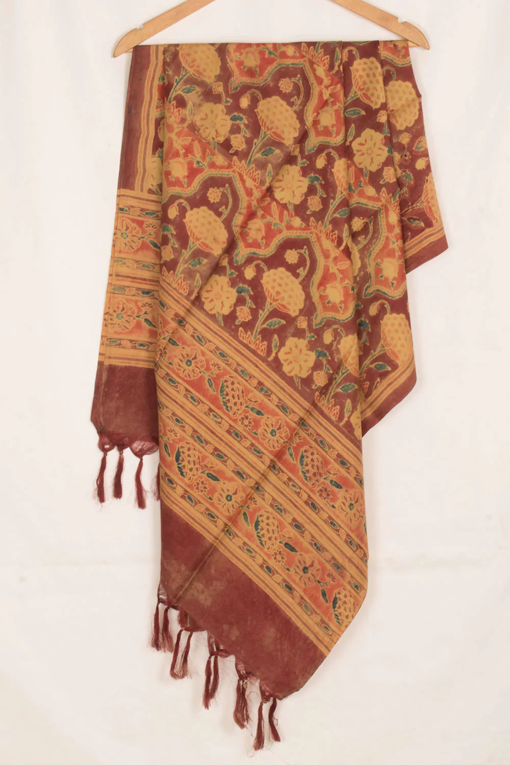 Vegetable Printed Natural Dye Silk Dupatta-Rutambhara-RUTAMBHARA