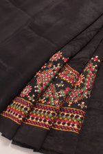 Black Mirror Embroidered Mashru Blouse Material-Rutambhara-RUTAMBHARA