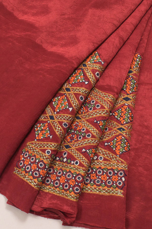 Maroon Mirror Embroidered Mashru Blouse Material-Rutambhara-RUTAMBHARA