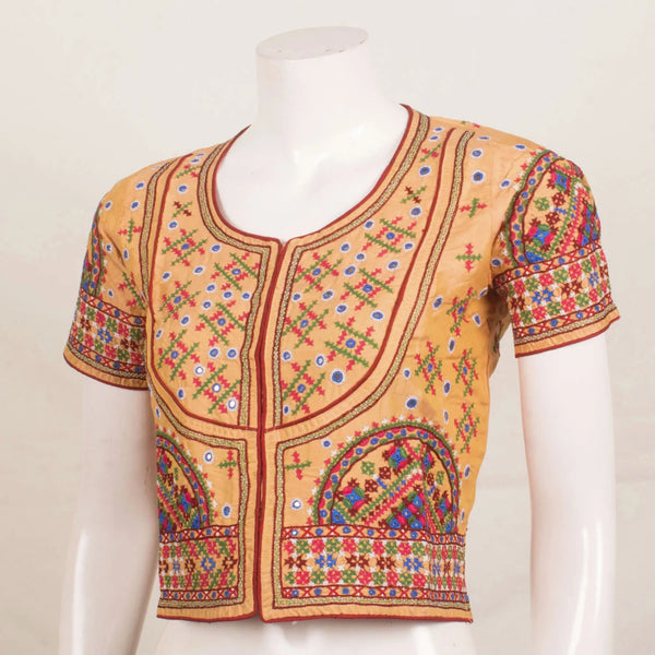 Golden Kutchi Pure Silk Blouse-Rutambhara-RUTAMBHARA