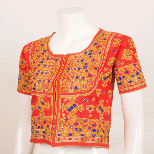 Orange Kutchi Hand Embroidered Blouse-Rutambhara-RUTAMBHARA