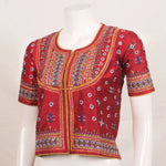 Maroon Raw Silk Kutchi Blouse Hand Embroidered-Rutambhara-RUTAMBHARA