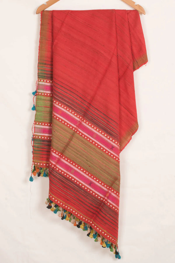 Handwoven Kutchi Weave Tussar Cotton Dupatta-Rutambhara-RUTAMBHARA