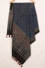 Ajrakh Printed Chanderi Dupatta-Rutambhara-RUTAMBHARA