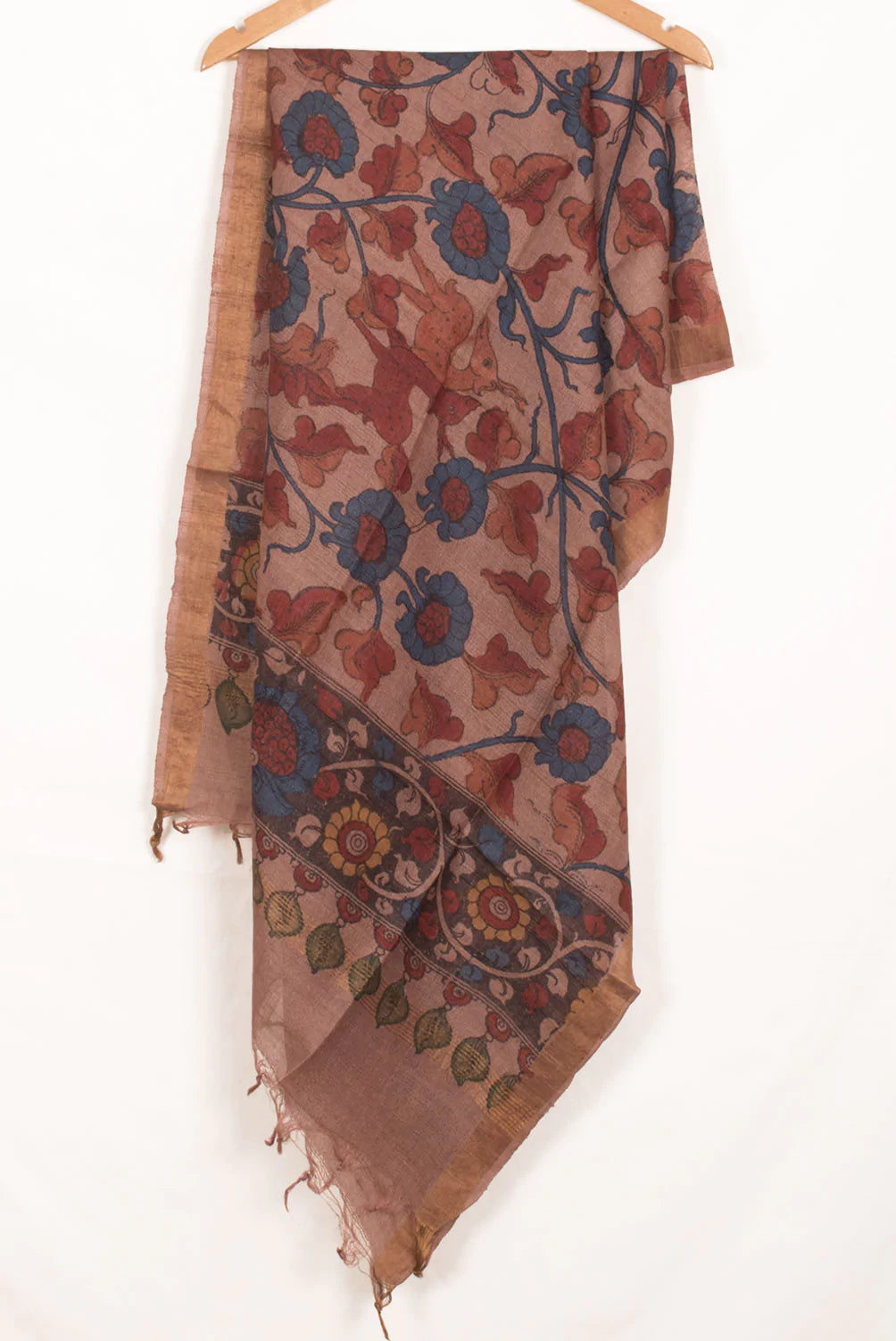 Hand Painted Pen Kalamkari Tussar Silk Dupatta