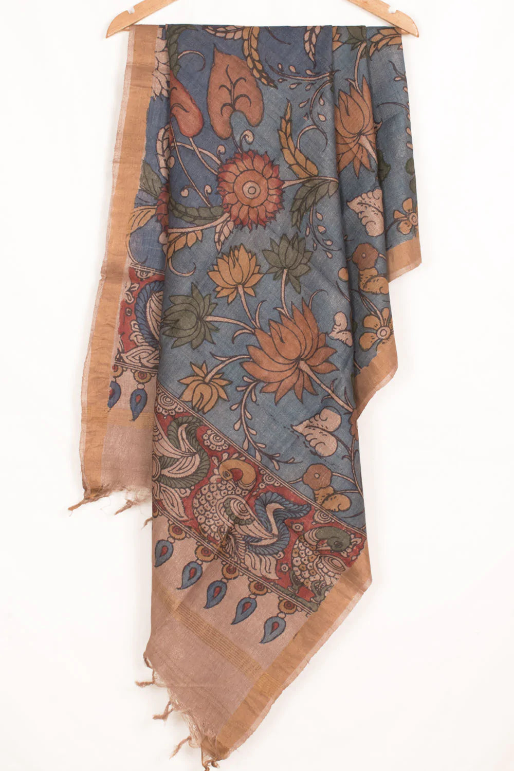 Hand Painted Pen Kalamkari Tussar Silk Dupatta