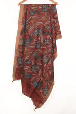 Hand Painted Pen Kalamkari Tussar Silk Dupatta-Rutambhara-RUTAMBHARA