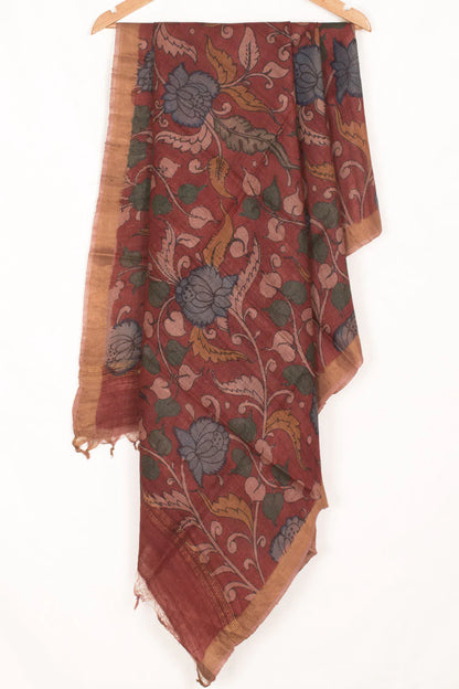 Hand Painted Pen Kalamkari Tussar Silk Dupatta-Rutambhara-RUTAMBHARA