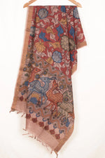 Hand Painted Pen Kalamkari Tussar Silk Dupatta-Rutambhara-RUTAMBHARA