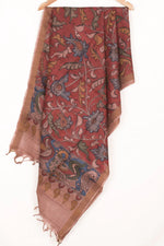 Hand Painted Pen Kalamkari Tussar Silk Dupatta-Rutambhara-RUTAMBHARA