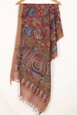 Hand Painted Pen Kalamkari Tussar Silk Dupatta-Rutambhara-RUTAMBHARA