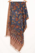 Hand Painted Pen Kalamkari Tussar Silk Dupatta-Rutambhara-RUTAMBHARA