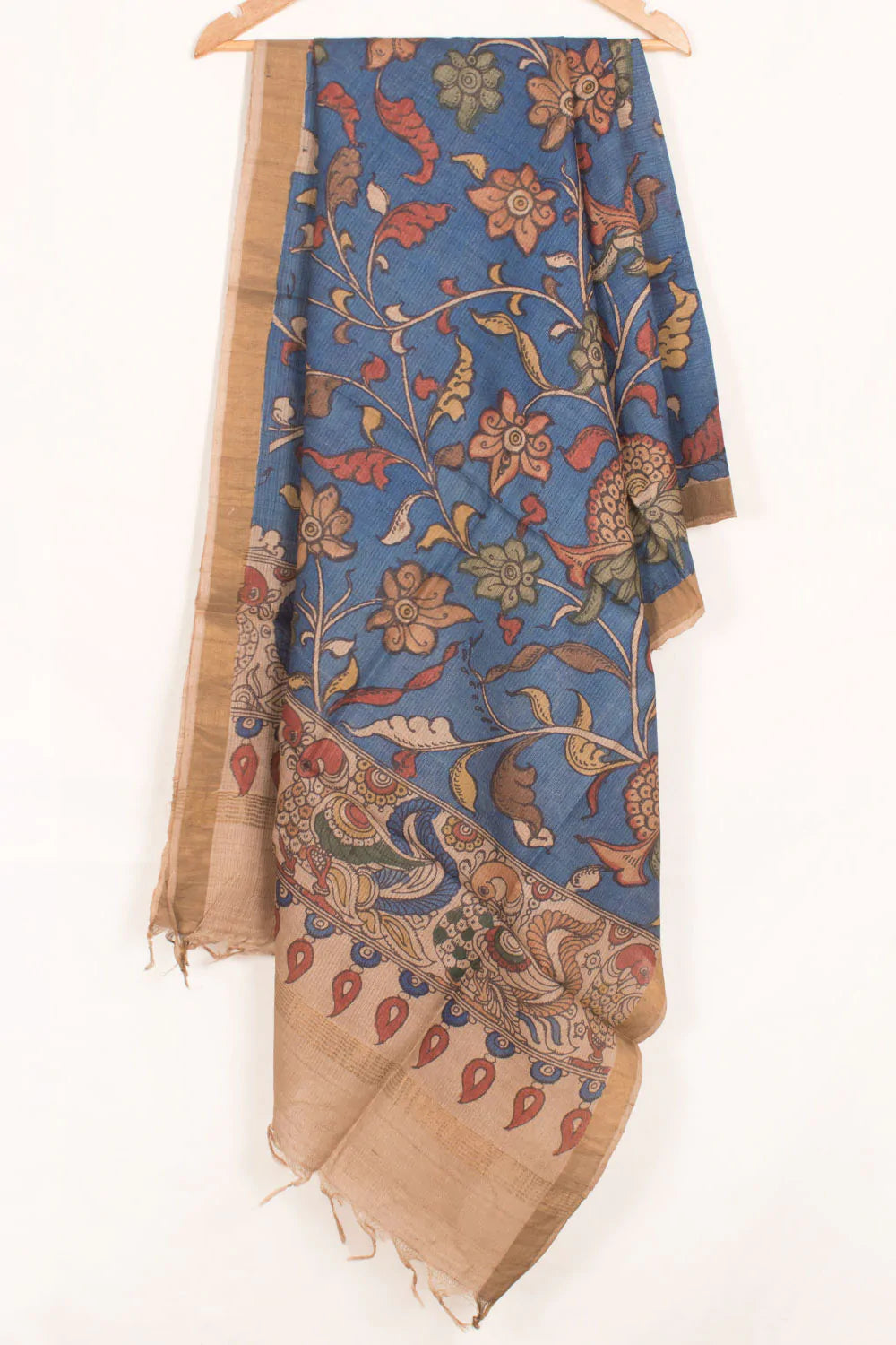 Hand Painted Pen Kalamkari Tussar Silk Dupatta