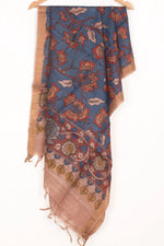 Hand Painted Pen Kalamkari Tussar Silk Dupatta-Rutambhara-RUTAMBHARA