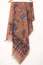 Hand Painted Pen Kalamkari Tussar Silk Dupatta-Rutambhara-RUTAMBHARA