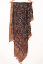 Hand Painted Pen Kalamkari Tussar Silk Dupatta-Rutambhara-RUTAMBHARA