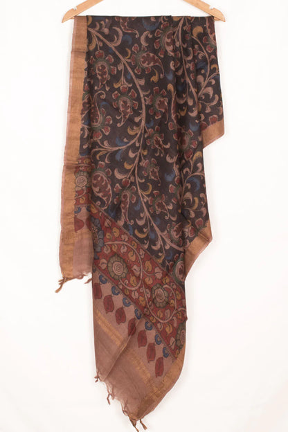 Hand Painted Pen Kalamkari Tussar Silk Dupatta-Rutambhara-RUTAMBHARA