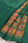 Green Mirror Embroidered Mashru Blouse Material