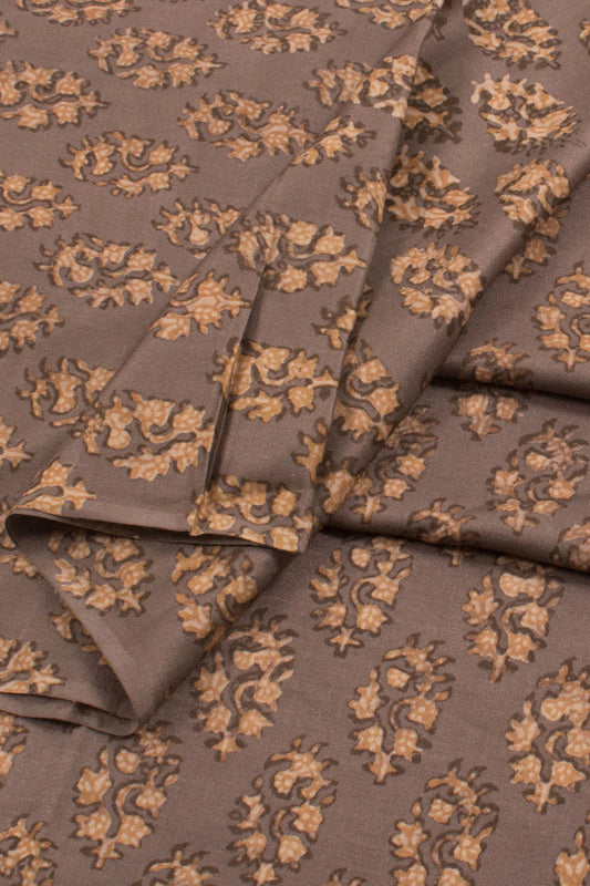 SIYAHI - EARTHY GREY HAND BLOCK PRINTED GAJJI SILK KURTA MATERIAL