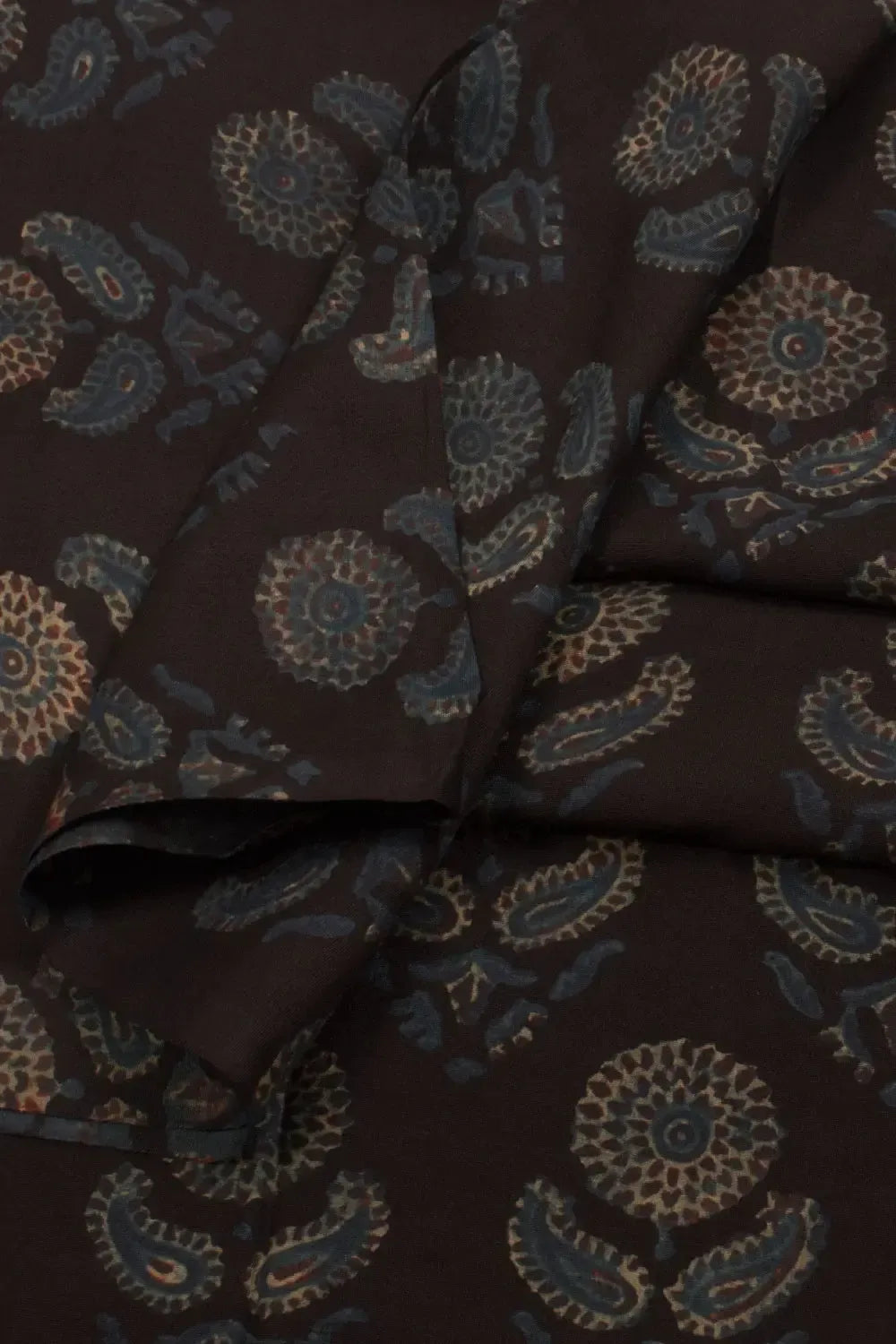 Ajrakh Printed Natural Dye Mulberry Silk Kurta Material-Rutambhara-RUTAMBHARA