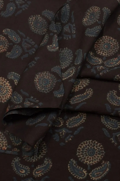 Ajrakh Printed Natural Dye Mulberry Silk Kurta Material-Rutambhara-RUTAMBHARA