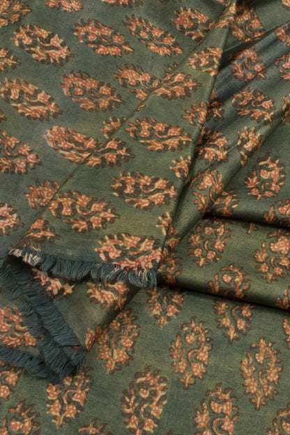 SIYAHI - GREEN HAND BLOCK PRINTED GAJJI SILK KURTA MATERIAL-Rutambhara-RUTAMBHARA