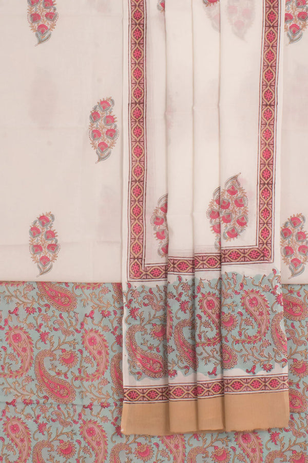 Hand Block Printed Mulmul Cotton 3-Piece Salwar Suit Material-Rutambhara-RUTAMBHARA